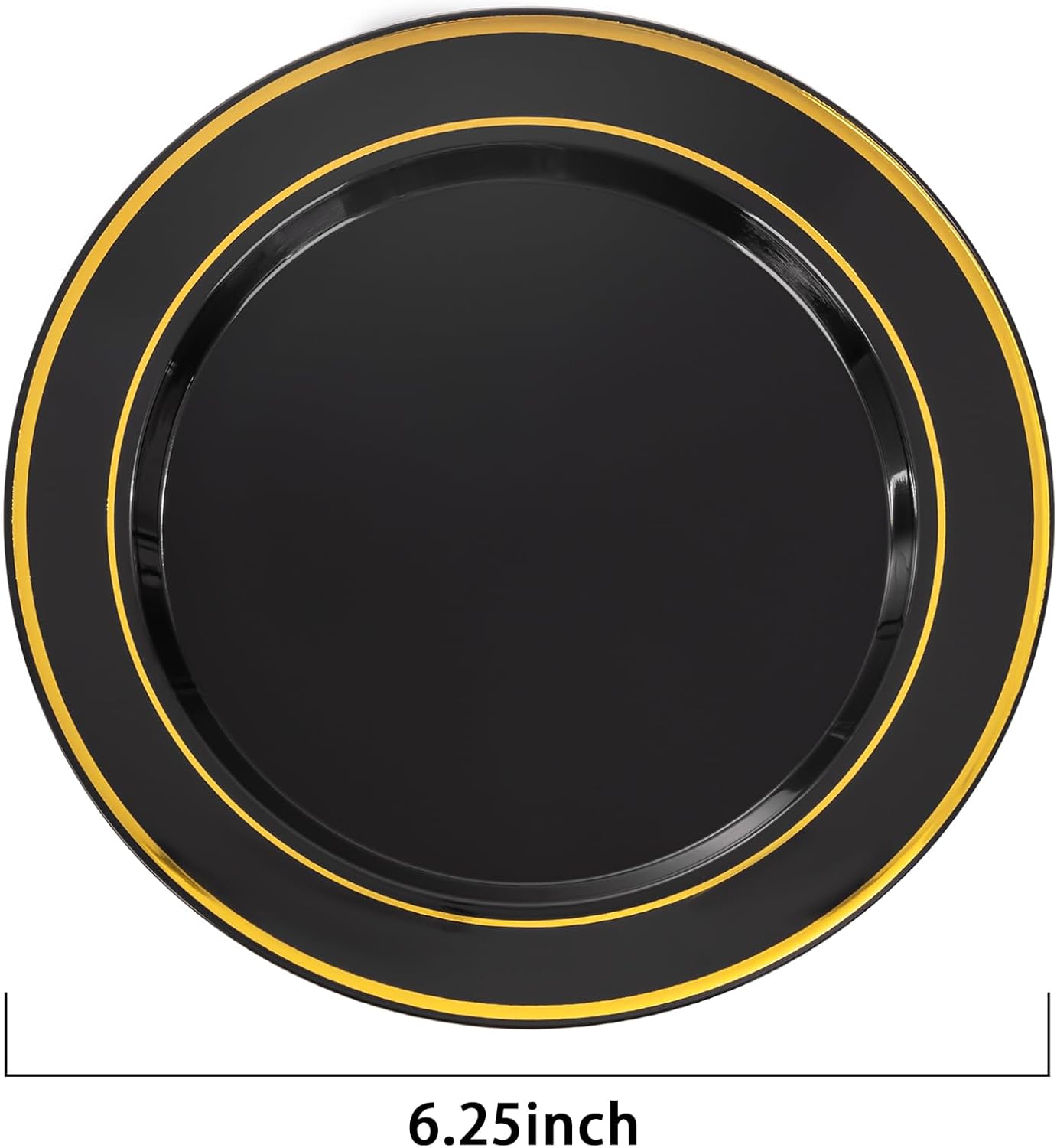 bUCLA 200PCS Black and Gold Plastic Plates - 6.25inch Black with Gold Rim Disposable Dessert/Salad/Appetizer/Small Cake Plates - Ideal for Party & New Year