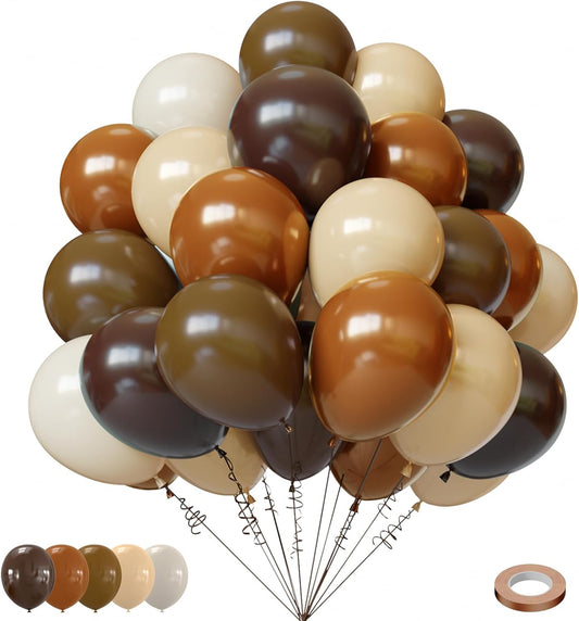 Brown Balloons, 65Pcs Western Balloons, 12Inch Retro Brown and Sand White Balloon, Neutral Balloon for Birthday, Neutral Brida, Graduation, Party Decorations