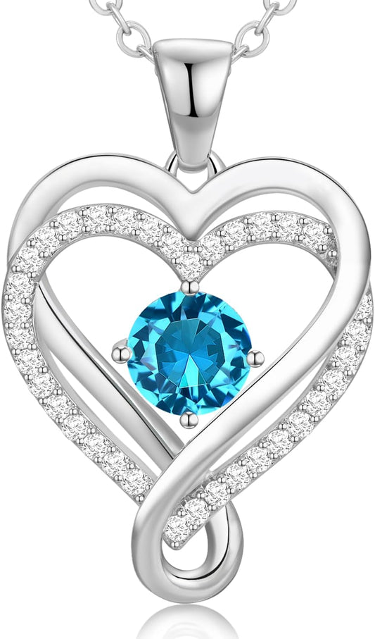 18K Rose Gold Infinity Love Heart Birthstone Necklace for Women Wife, Anniversary for Women Wife Birthday Gift for Her Girlfriend Mom Daughters, I Love You Women's Jewelry S925 Sterling Silver