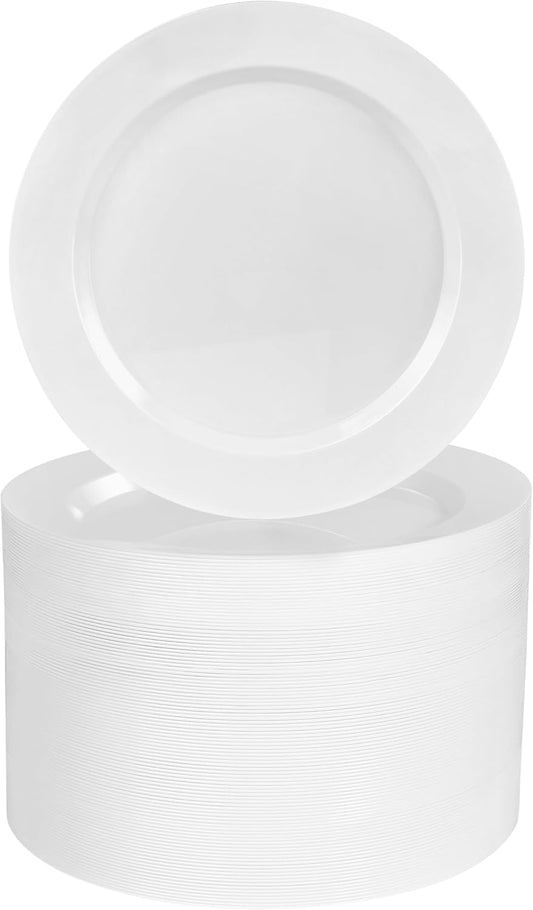 BESTVIP 100PCS 7 Inch White Plastic Dessert Plates, Disposable Plate for Appetizers, Small Cakes, Small Heavy Duty Disposable Plastic Plates for Parties, Wedding, Christmas, Thanksgiving and Birthday