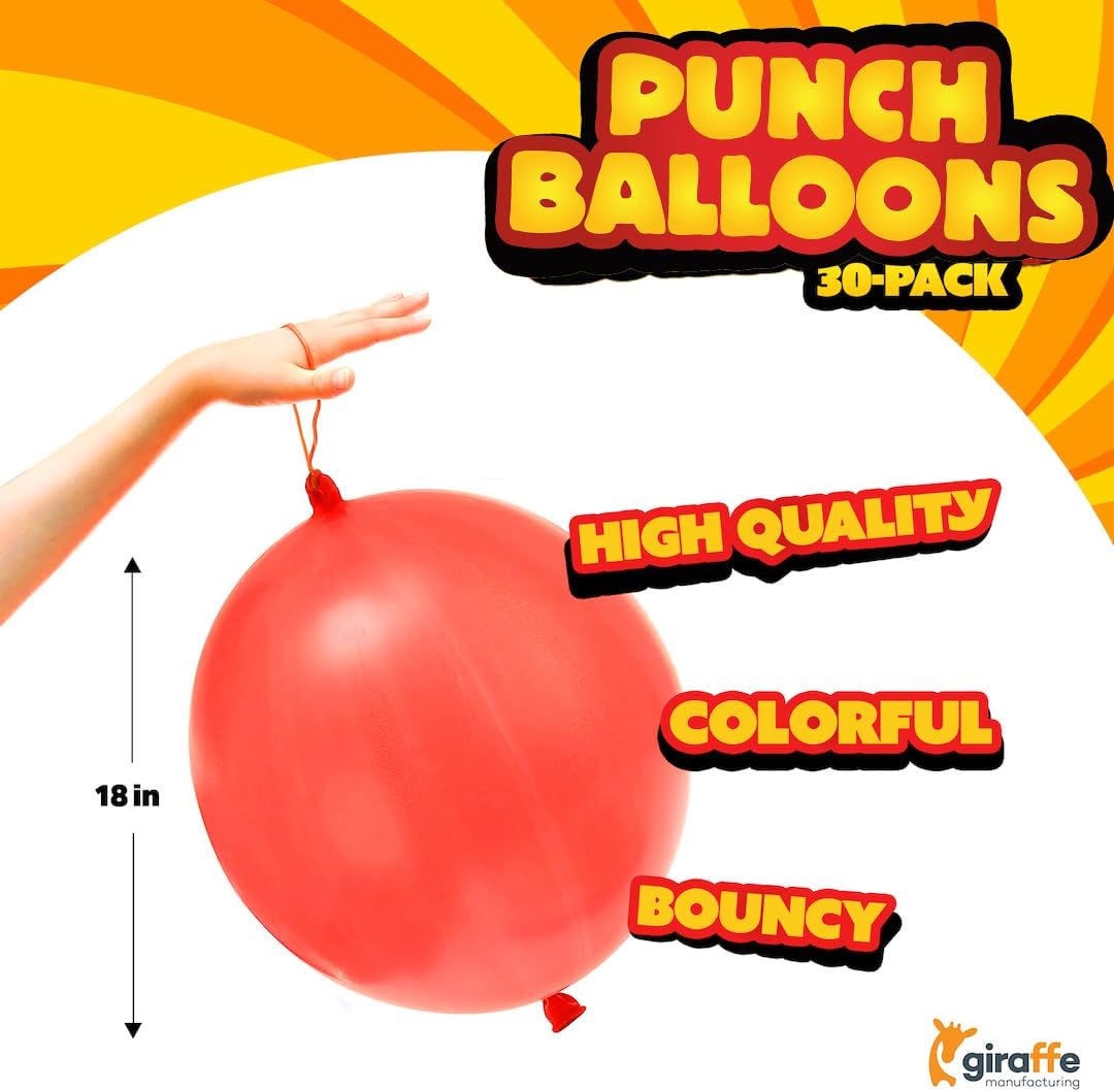 Giraffe 18 Inch Large Thick Latex Neon Rubber Punch Balloons for Kids 30 Pack Bulk - Balloons Party Favors 8-12 Outdoor Strong Party Baloons - Stocking Stuffers for Kids