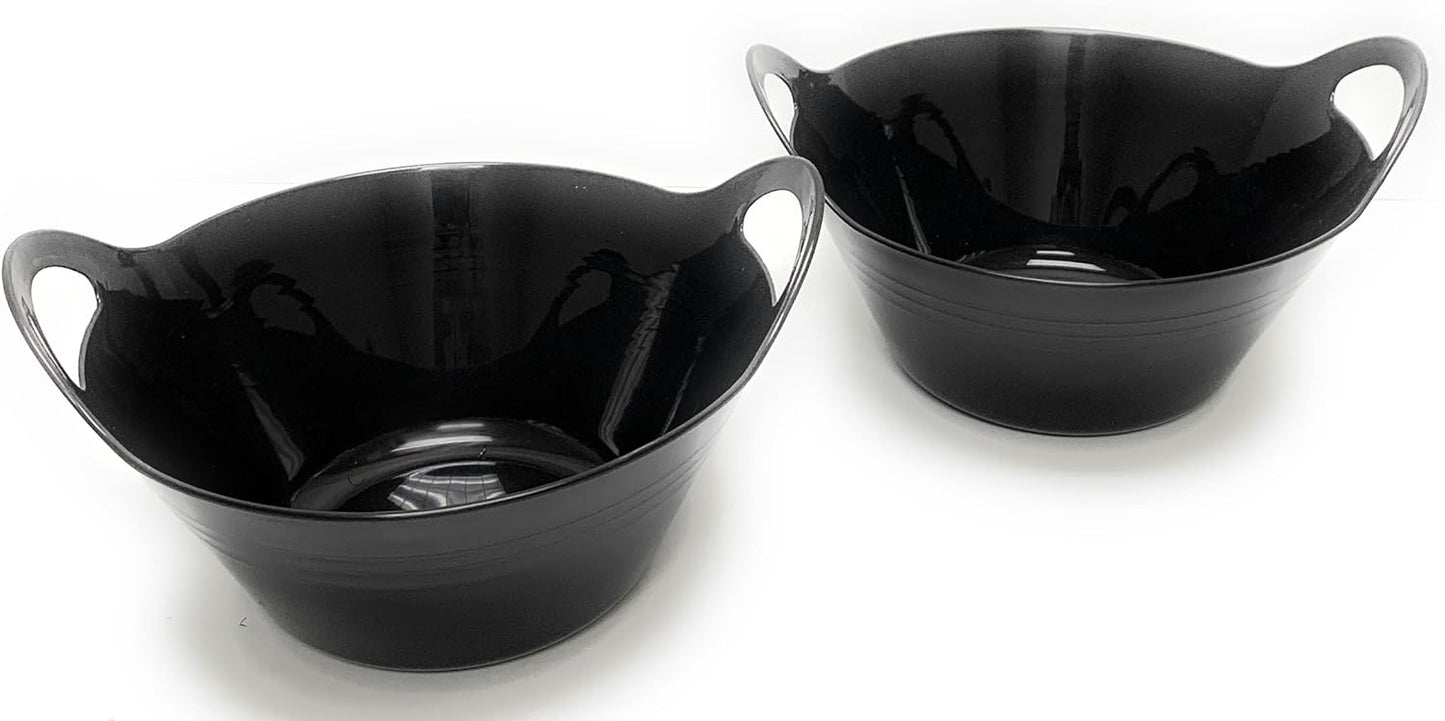 Mintra Home Plastic Bowls with Handles (4.5L Large 2pk, Black) - 11.25W x 5inH (6.75inH with handles) - large bowl for popcorn, snacks, drinks, candy, party, Halloween, trick or treat bowls - 2 Pack