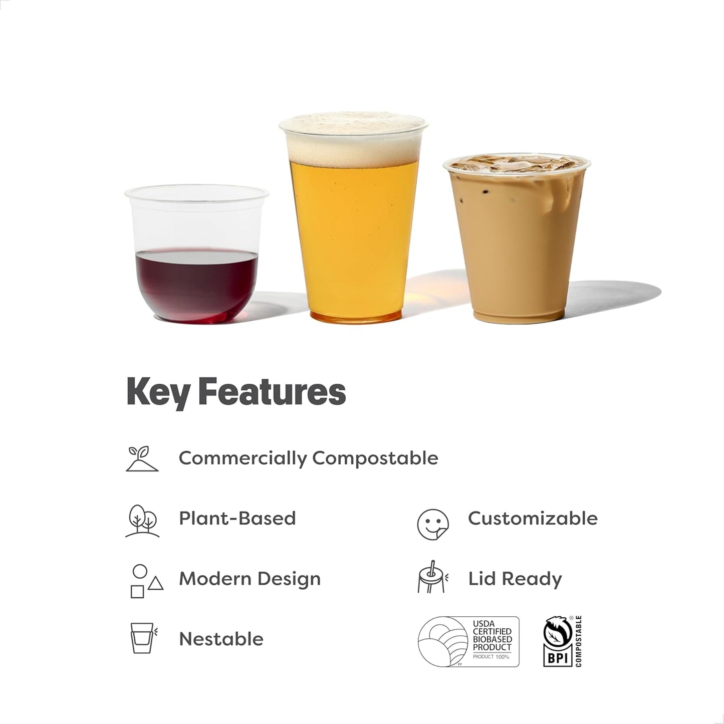 TOSSWARE NATURAL Arc - Plant Based Clear Cold Cups 12 oz - Plastic Alternative for Parties, Bachelorettes, Weddings - Recyclable - Set of 50