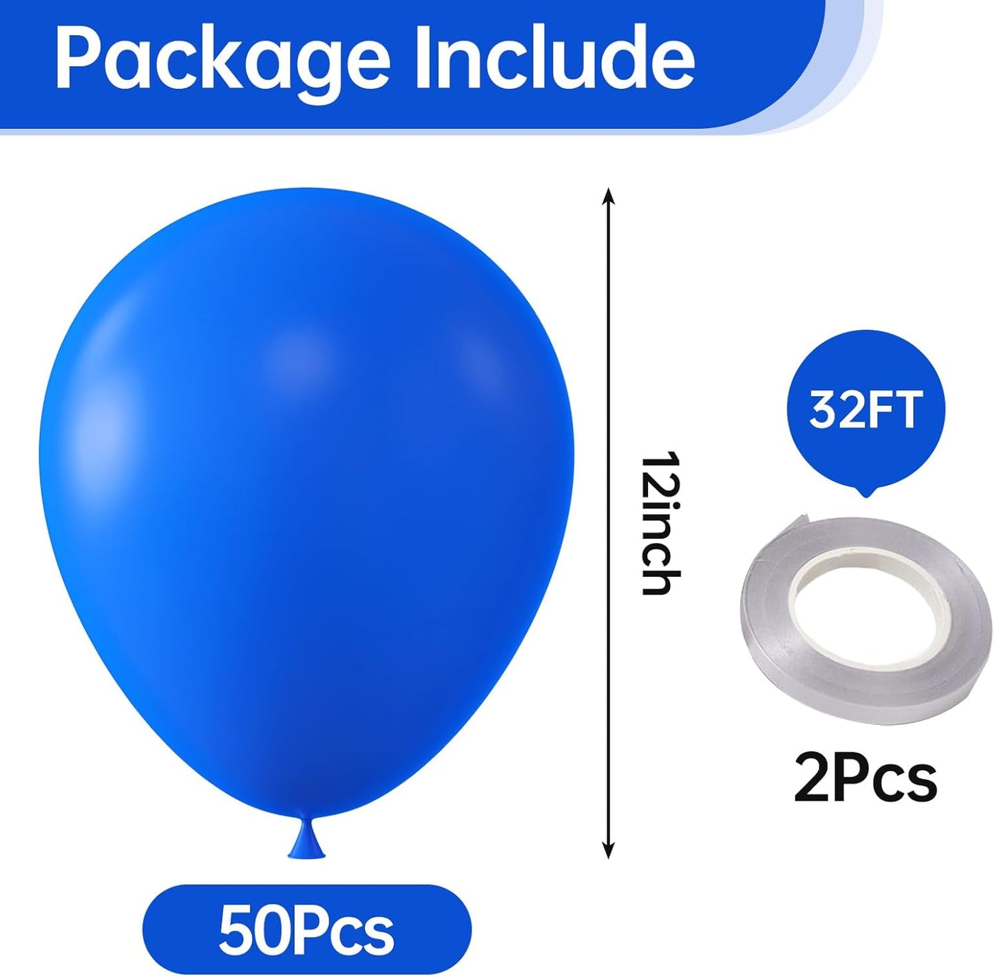 KALOR 12 Inch Royal Blue Balloons, 50 Pcs Latex Helium Balloons for Kid's Birthday Party, Baby Shower, Wedding, Graduate Party Decorations