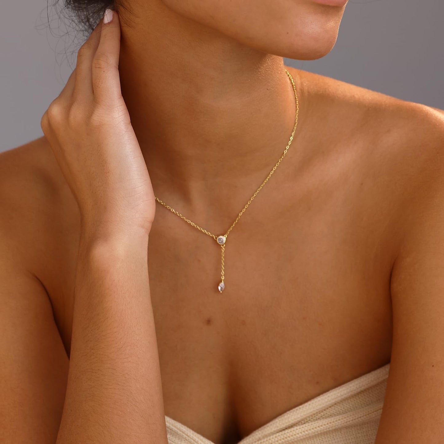Gold Necklace for Women, Dainty Gold Long Necklaces 14k Gold Plated Prom Lariat Necklace Cute Choker Necklaces for Women Trendy Stuff Fashion Costume Gold Accessories Christmas Jewelry Gifts
