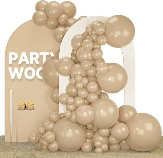 PartyWoo Vanilla Brown Balloons, 140 pcs Boho Pack Different Sizes 18, 12, 10, 5 Inch Light Brown for Garland or Arch Party Decorations, Brown-F56