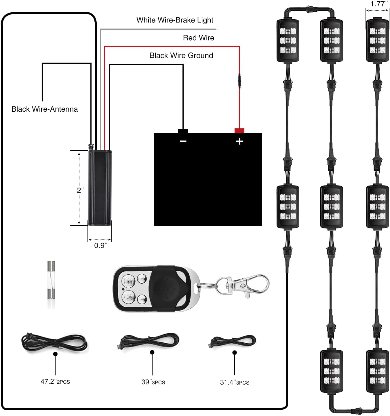 Nilight 8pcs Motorcycle RGB LED Strip Lights Kit Multi-Color Neon Waterproof Atmosphere Lights with RF Wireless Smart Remote Controllers for Harley Davidson Suzuki,2 Years Warranty