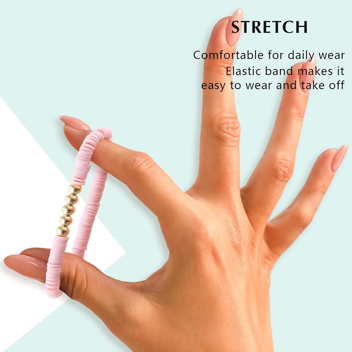 Friendship Bracelets Trendy Heishi Clay Bead Bracelets Stack Gold Beaded Stretch Bracelets for Women Boho Stackable Bracelets Bulk Cute Preppy Jewelry