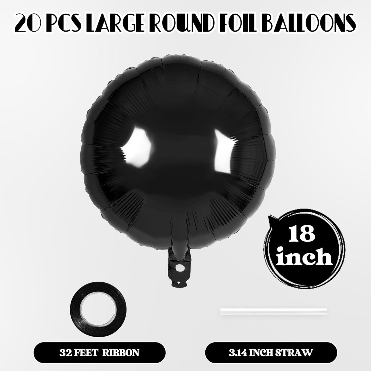 20 Pcs Black Round Shaped Balloons,18 Inch Round Foil Balloon,Giant Round Mylar Balloon Helium Balloons for Birthday Party Baby Shower Wedding Decorations (Black)