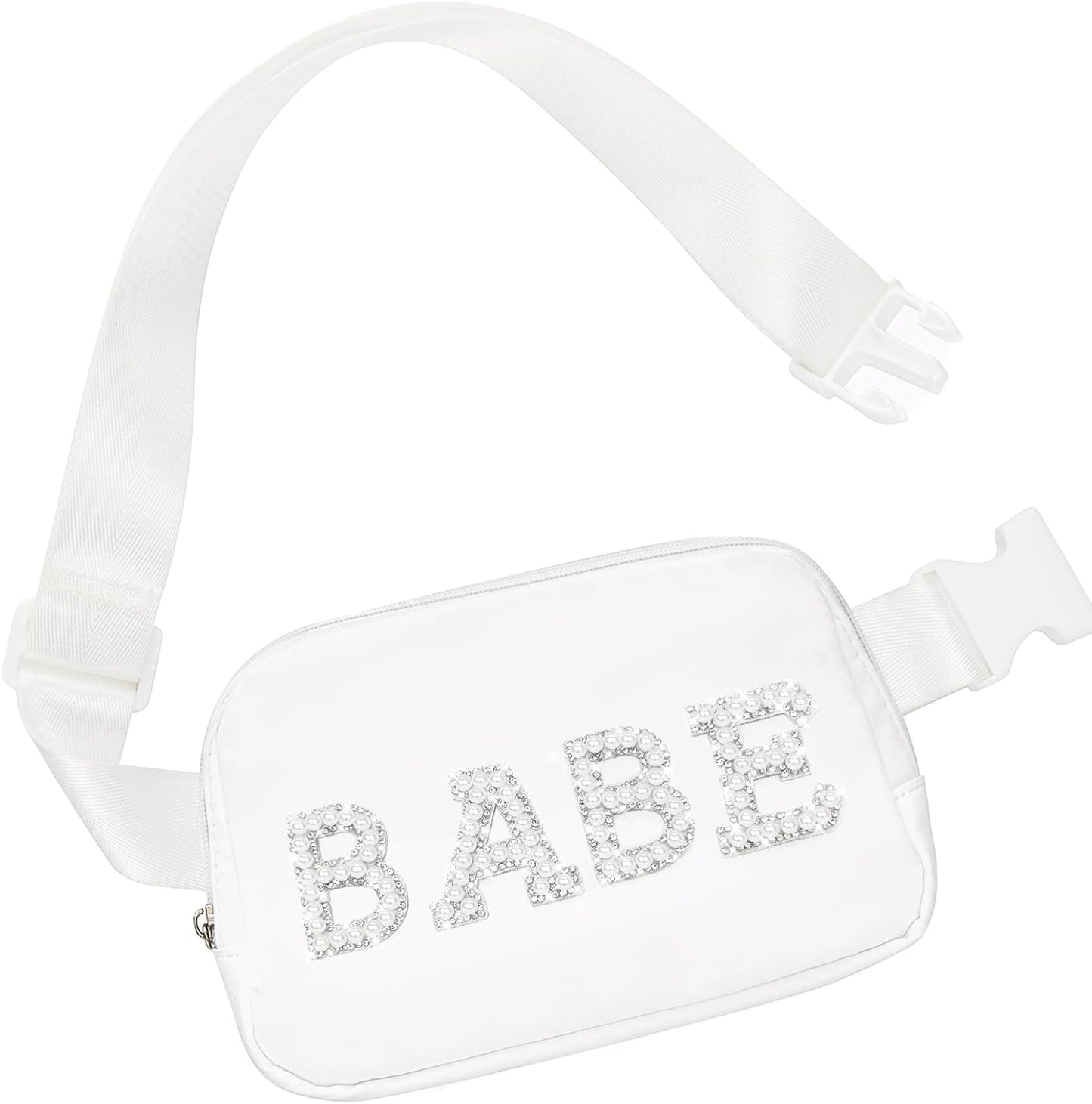 Lamyba Bachelorette Gifts for Bridesmaid - Babe Pearl Fanny Pack, Bridesmaid Gifts for Bridal Shower Party Wedding day, Bachelorette Party Favors Decorations, Pearl Bridesmaid Waist Bag White