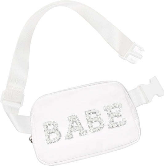 Lamyba Bachelorette Gifts for Bridesmaid - Babe Pearl Fanny Pack, Bridesmaid Gifts for Bridal Shower Party Wedding day, Bachelorette Party Favors Decorations, Pearl Bridesmaid Waist Bag White