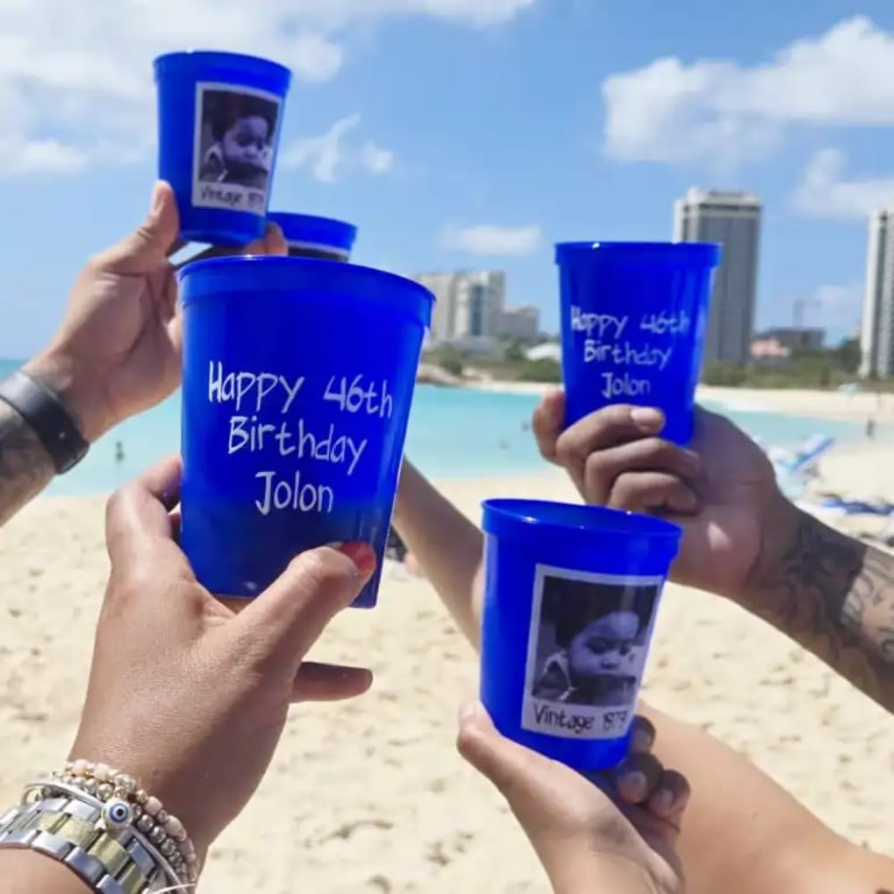 Custom Stadium Cups with Photo – Personalized 16oz Cups with Text – Printed Directly on Cup – Choose Cup Color, Text Color, Quantity and More – Party Favor for Birthdays & Events (Vintage Polaroid)
