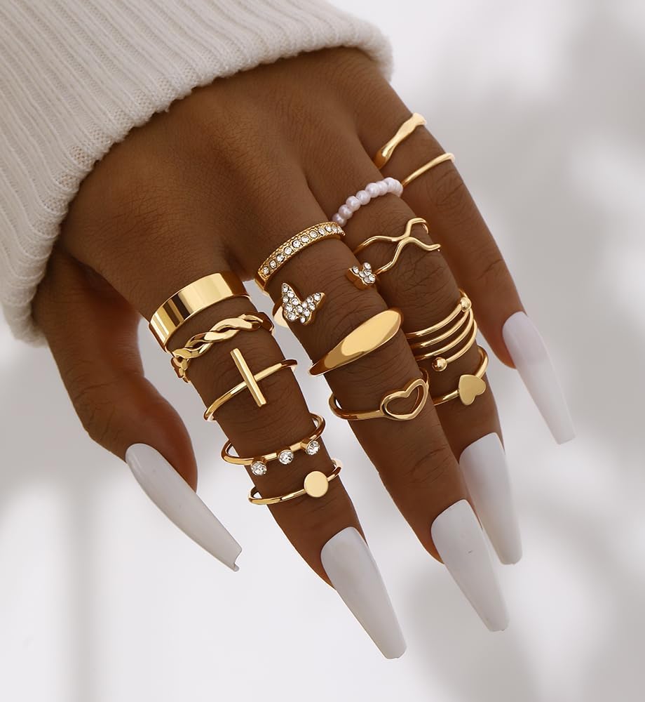 iF YOU 25 Pcs Gold Knuckle Ring Set for Women, Chunky Stackable Finger Midi Rings, Silver Simple Stacking Cute Rings Pack Trendy Stuff Jewelry Gift