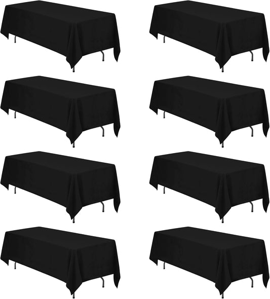 BRILLMAX 8 Pack Black Tablecloths 70 x 120 Inch for 6ft or 8ft Rectangle Tables - Rectangular Bulk Linen Polyester Fabric Washable Cloth Cover for Wedding Reception Banquet Birthday Party
