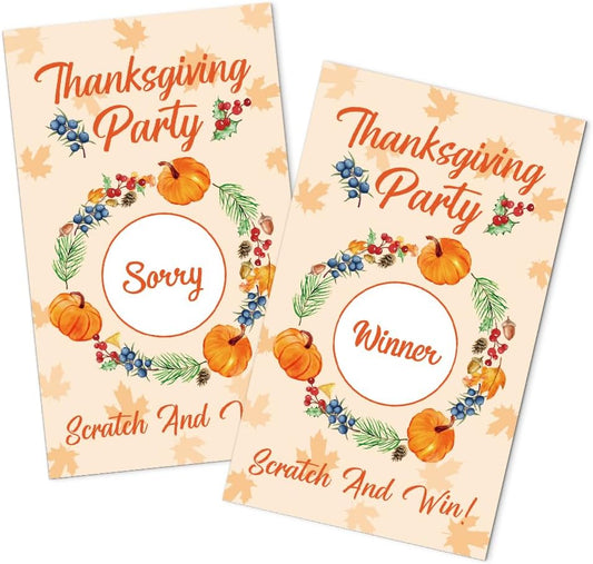 50 Pack Thanksgiving Party Patch Scratch Off Game, Funny Scratch Cards for Fall Games, Pumpkin Raffle Tickets for New Homeowner Birthday Games, Thank You Party Games