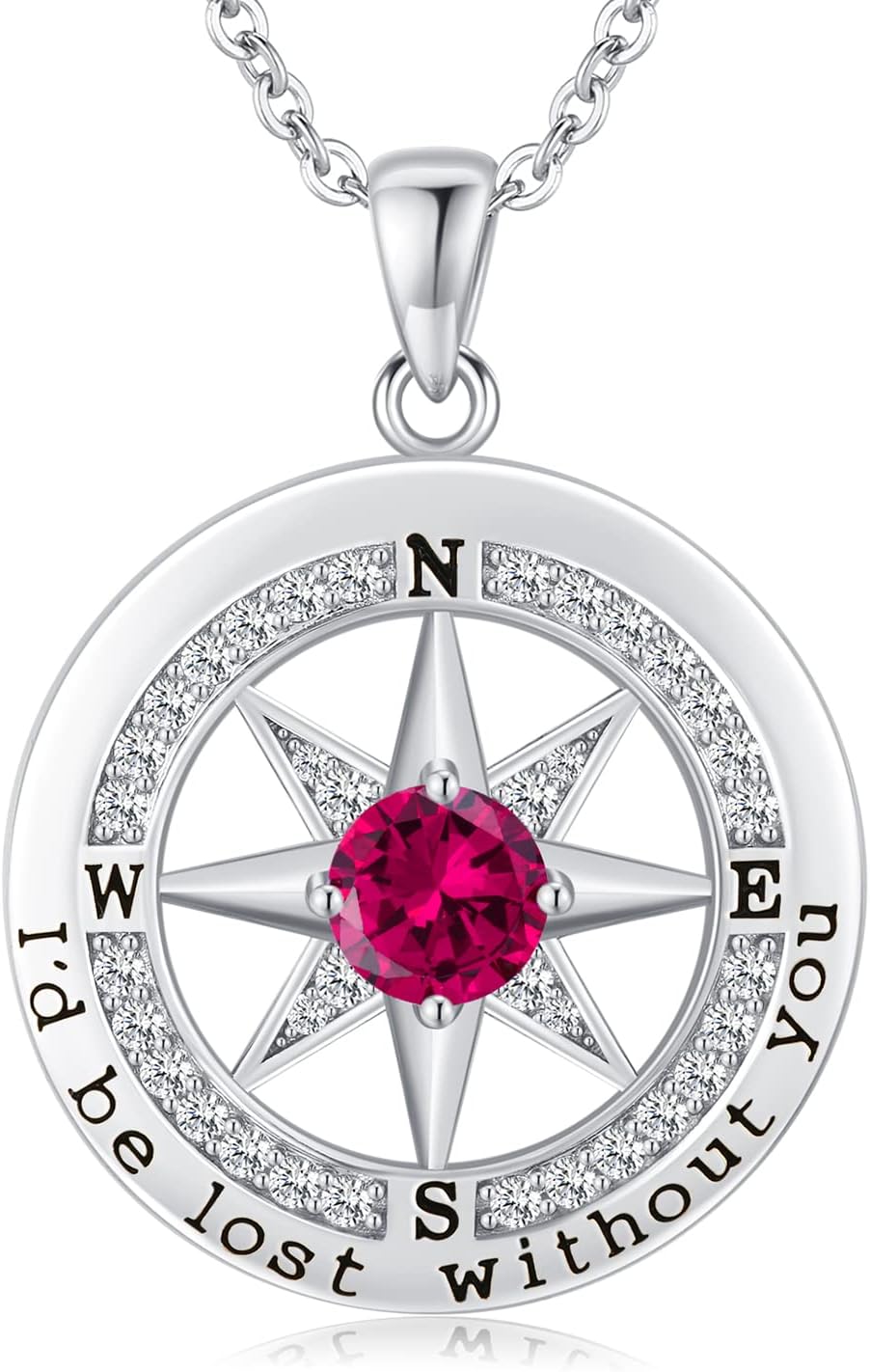 S925 Necklace Gift for Wife |Compass Jewelry |Women Anniversary |Sterling Silver |Girlfriend Birthday Gifts for Her Valentines |I'd be Lost without You |Jewel 18K Gold