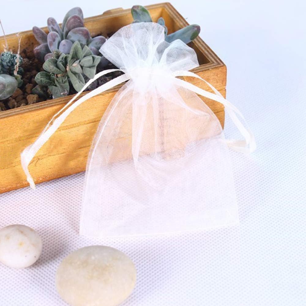 Staruby 100 Pcs Organza Bags - 3x4 Inch Drawstring Jewelry Gift Bags - Mesh Pouches for Wedding, Party, Christmas Gifts - White