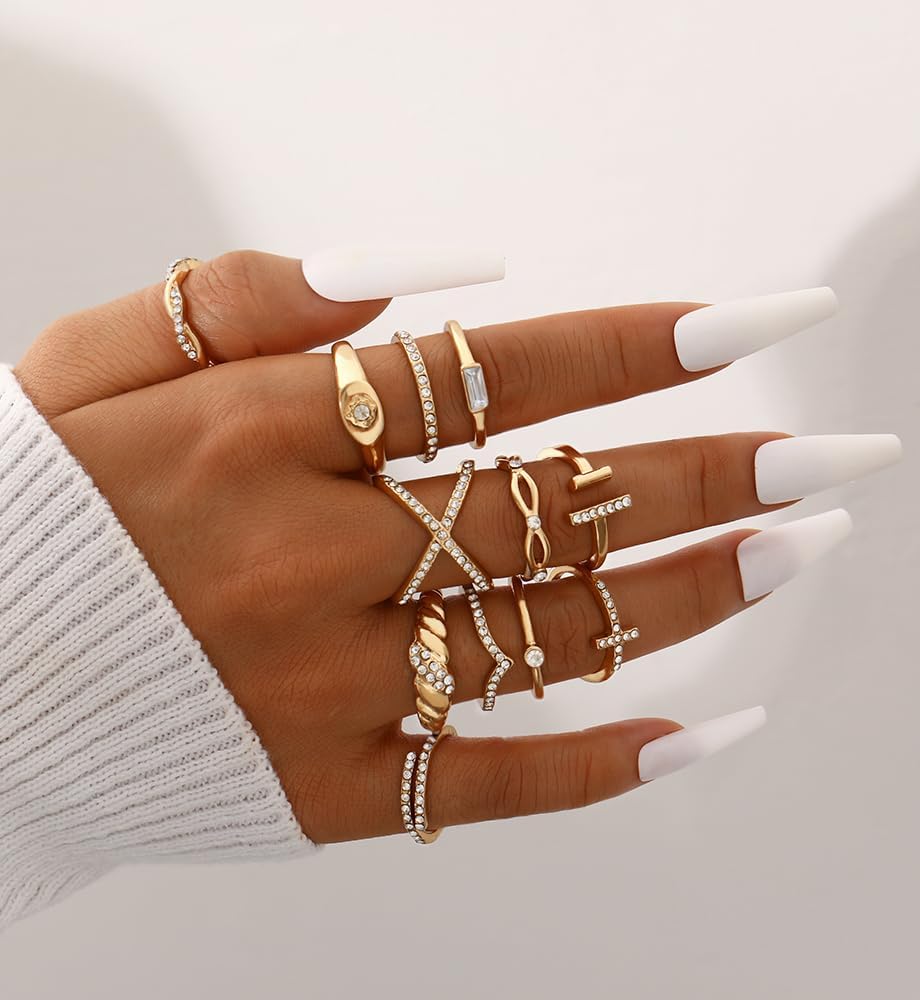 iF YOU 25 Pcs Gold Knuckle Ring Set for Women, Chunky Stackable Finger Midi Rings, Silver Simple Stacking Cute Rings Pack Trendy Stuff Jewelry Gift