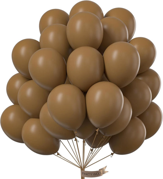 PartyWoo Brown Balloons 50 pcs 12 Inch Coffee Brown Boho Neutral Balloons for Wedding Baby Shower Gender Reveal Safari Jungle Graduation Birthday Party Decorations Brown-F09