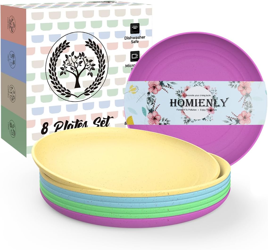 Homienly Wheat Straw Small Plates, Dessert Plates Set of 8, Wheat Straw Appetizer Plate for Snack, Side Dish, Unbreakable Microwave and Dishwasher Safe Mini Plate Set (5.7 inch, Memphis)