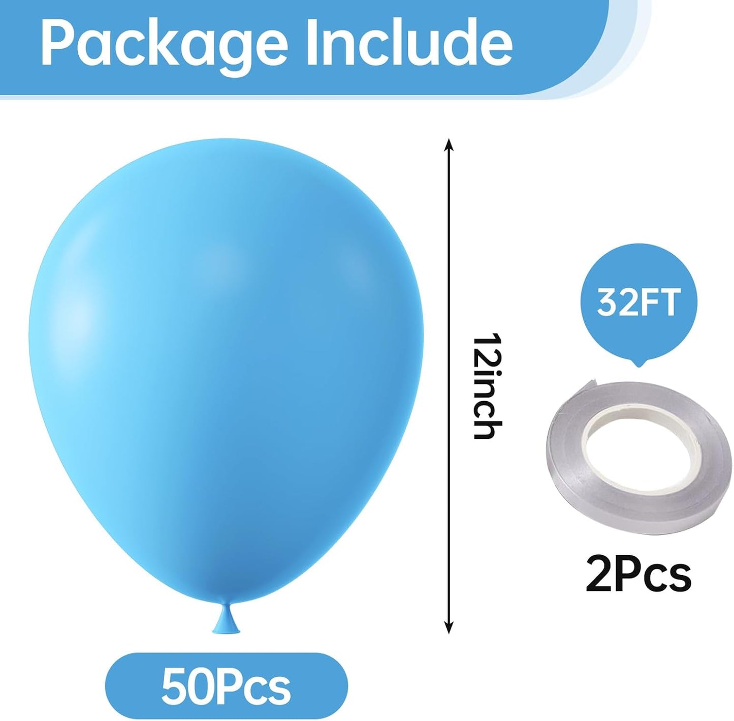 KALOR 12 Inch Light Blue Balloons, 50 Pcs Latex Helium Balloons for Kid's Birthday Party, Baby Shower, Wedding, Graduate Party Decorations