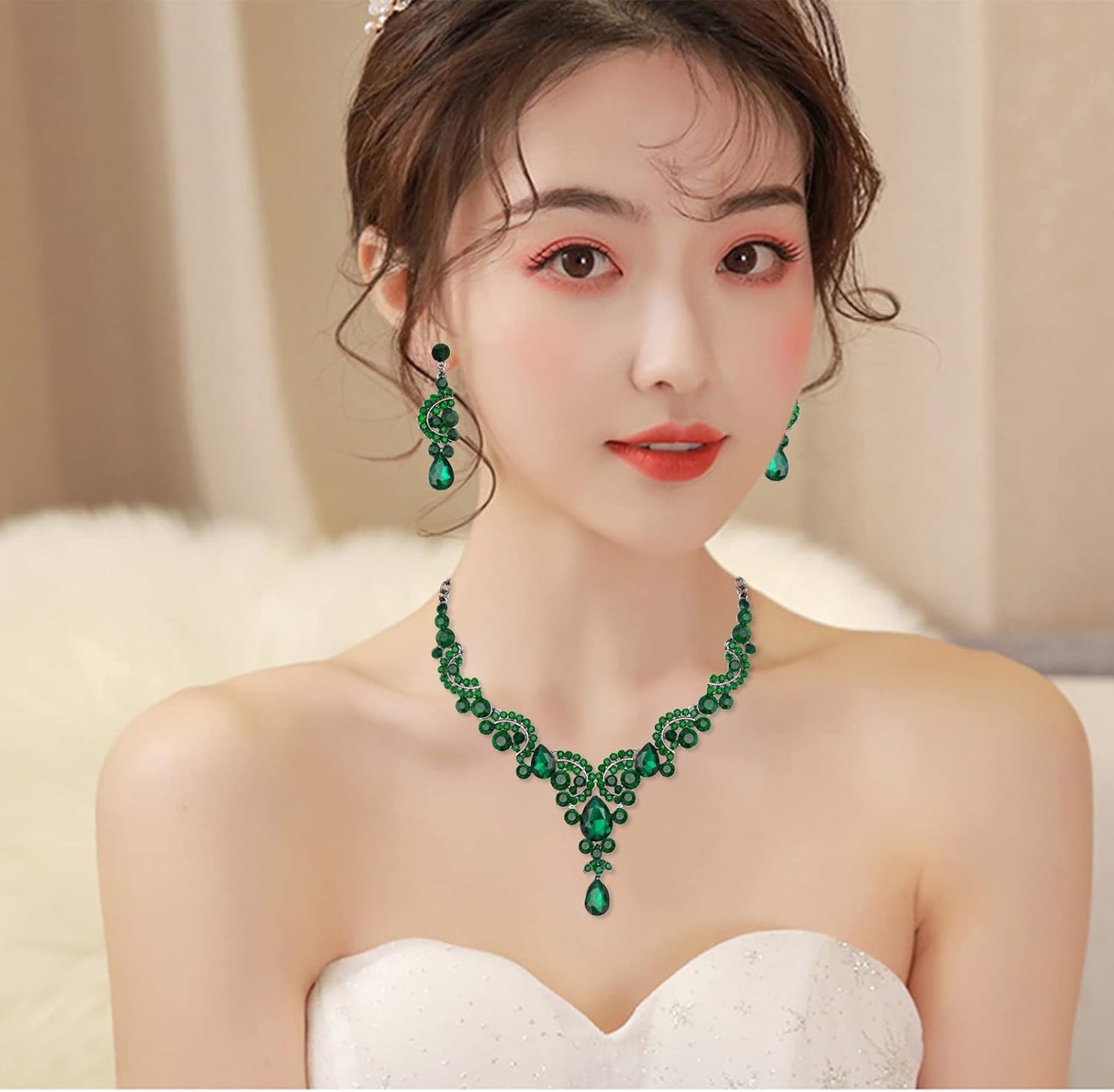 CSY Elegant Crystal Necklace Earrings Bracelet Ring Bridal Wedding Party Costume Jewelry Sets for Brides Women