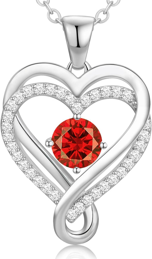 18K Rose Gold Infinity Love Heart Birthstone Necklace for Women Wife, Anniversary for Women Wife Birthday Gift for Her Girlfriend Mom Daughters, I Love You Women's Jewelry S925 Sterling Silver