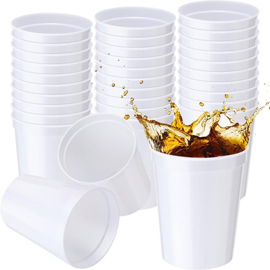 Yungyan 36 Pack 16oz Stadium Cups Reusable Plastic Cups Blank Drink Tumblers for Parties, Events, DIY Projects, 4.5 x 3.54 x 2.72 Inch (White)