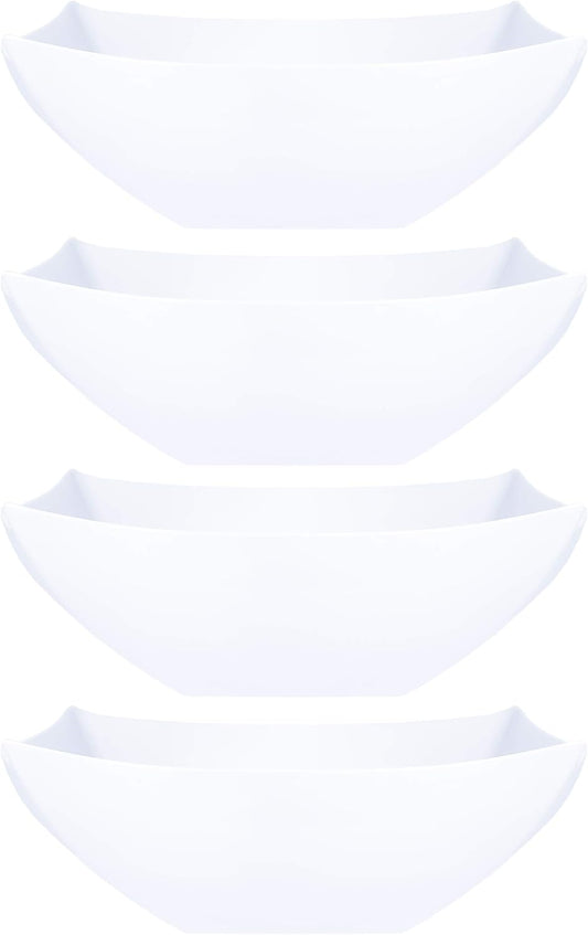 PLASTICPRO Disposable Square Serving Bowls, Party Snack or Salad Bowl, Plastic Clear or White Pack of 4 (16 OUNCE, White)