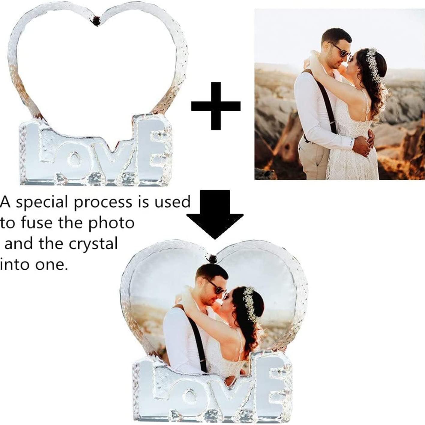 FANF&YKPY Personalized Crystal Custom Color Pictures - Heart-shaped Crystal Photo Frame, Birthdays, gift for her, Wedding Gifts, for Girlfriends, Husbands,Wife,Friends,Parents