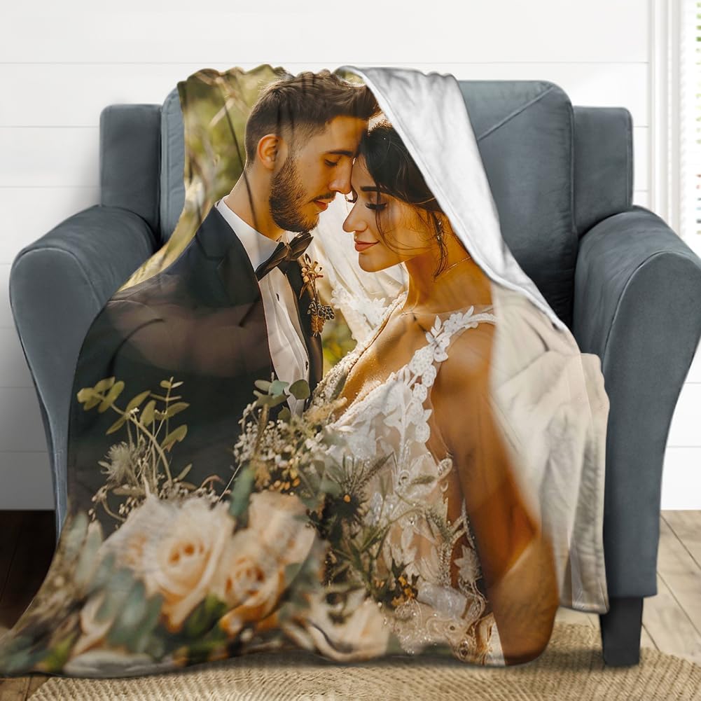 Yofair Ships Next Day, Custom Blanket with Picture Anniversary Wedding Gifts for Women Men Personalized Photo Blankets I Love You Couple Gift for Boyfriend Girlfriend Wife Husband