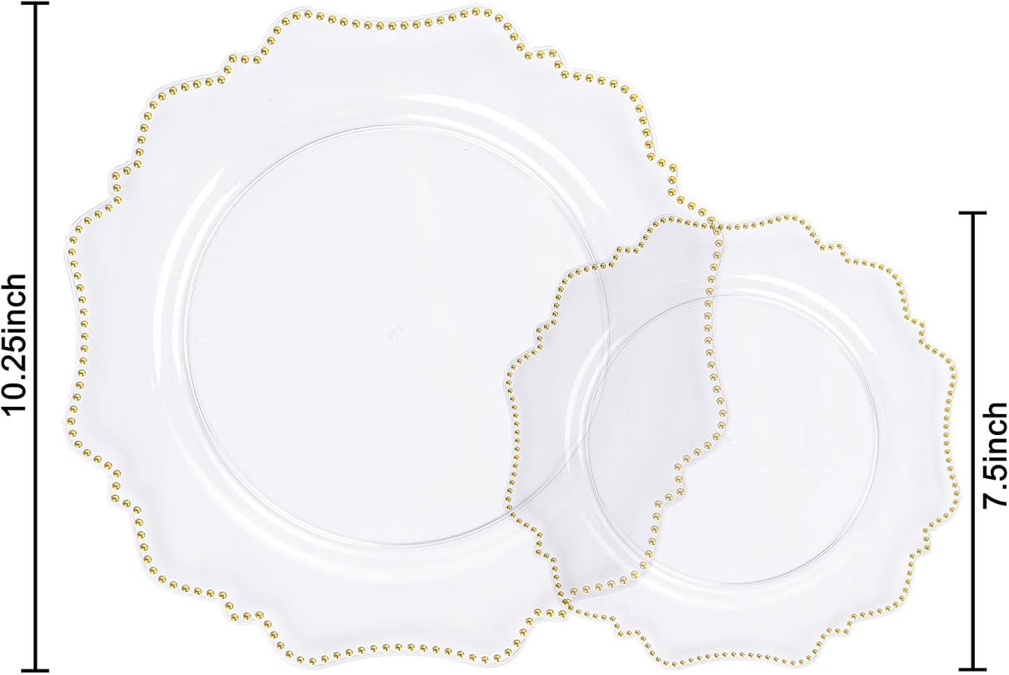 COLOSUS 100pcs Clear and Gold Plastic Plates Disposable Heavy duty Plastic Party Plates set Include 50 dinner plate and 50 dessert/salad plate for party/wedding