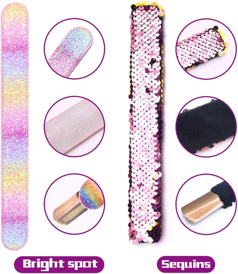 VGOODALL 12 PCS Glitter Slap Bracelet for Kids Sequin Mermaid Bracelet Wristband for Birthday Party Favors Supplies