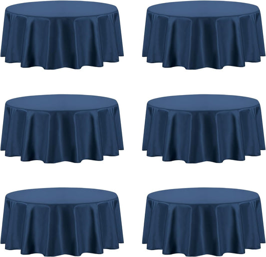 PureFit 6 Pack Round Navy Blue Table Cloths 90 Inch for Round Tables, Stain and Wrinkle Resistant Table Linens for Home Use, Wedding, Party, Banquet and Camping