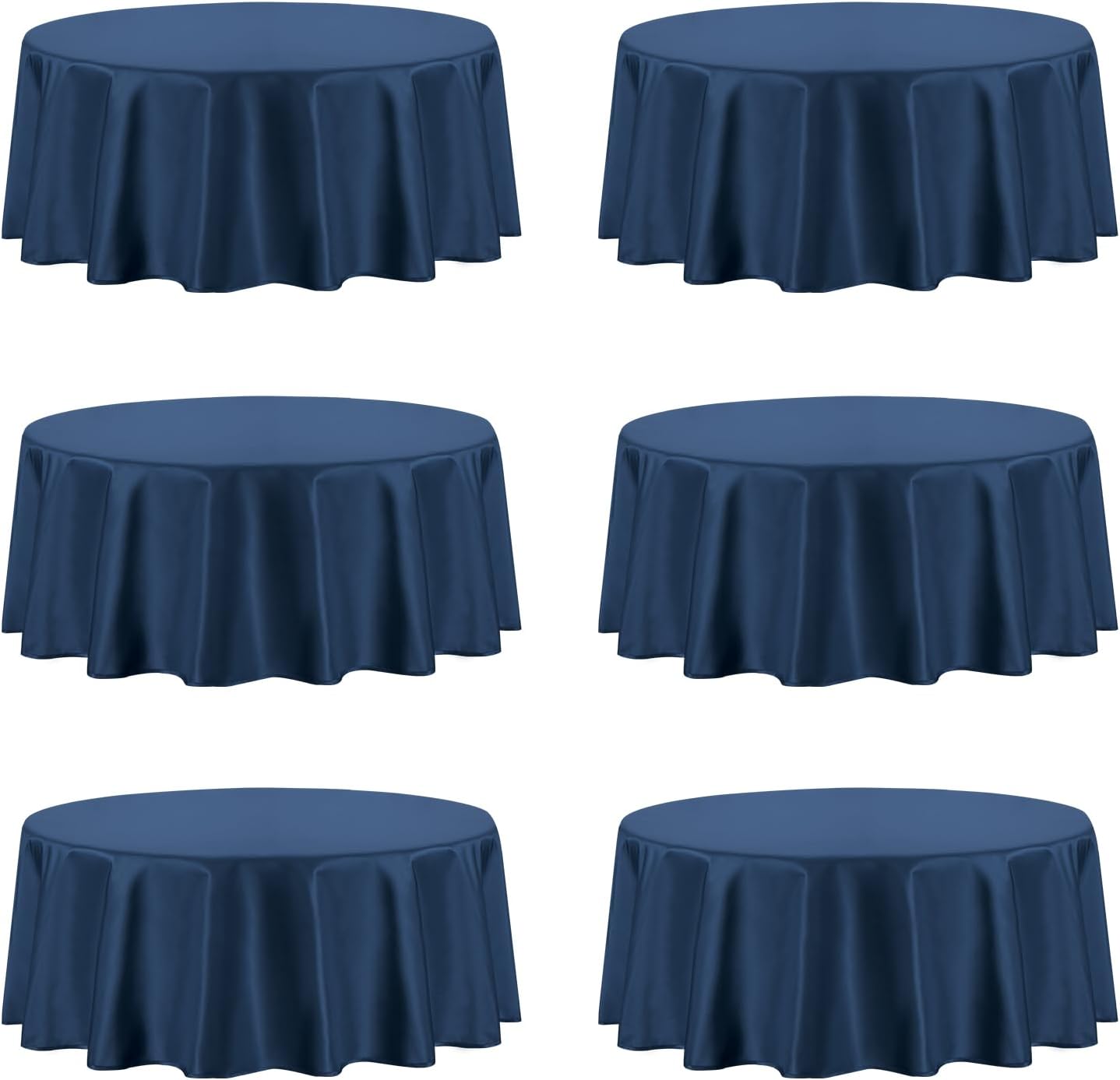 PureFit 6 Pack Round Navy Blue Table Cloths 120 Inch for Round Tables, Stain and Wrinkle Resistant Table Linens for Home Use, Wedding, Party, Banquet and Camping