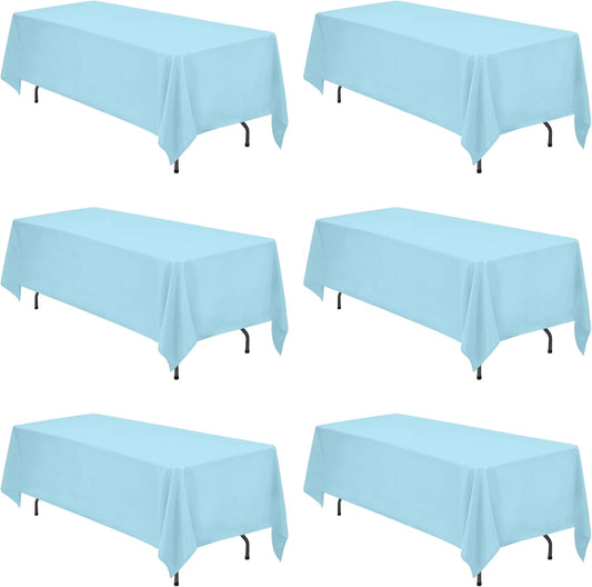 BRILLMAX 6 Pack Light Blue Tablecloths 70 x 120 Inch for 6ft or 8ft Rectangle Tables - Rectangular Bulk Linen Polyester Fabric Washable Cloth Cover for Wedding Reception Banquet Birthday Party