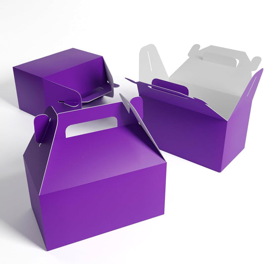 XAGLVV 24 Pack Dark Purple Gable Boxes with Handles 6.2x3.5x3.5 Inch Paper Party Favor Gift Box forElegant Events Bridal Showers Graduation Parties Mystery Themes