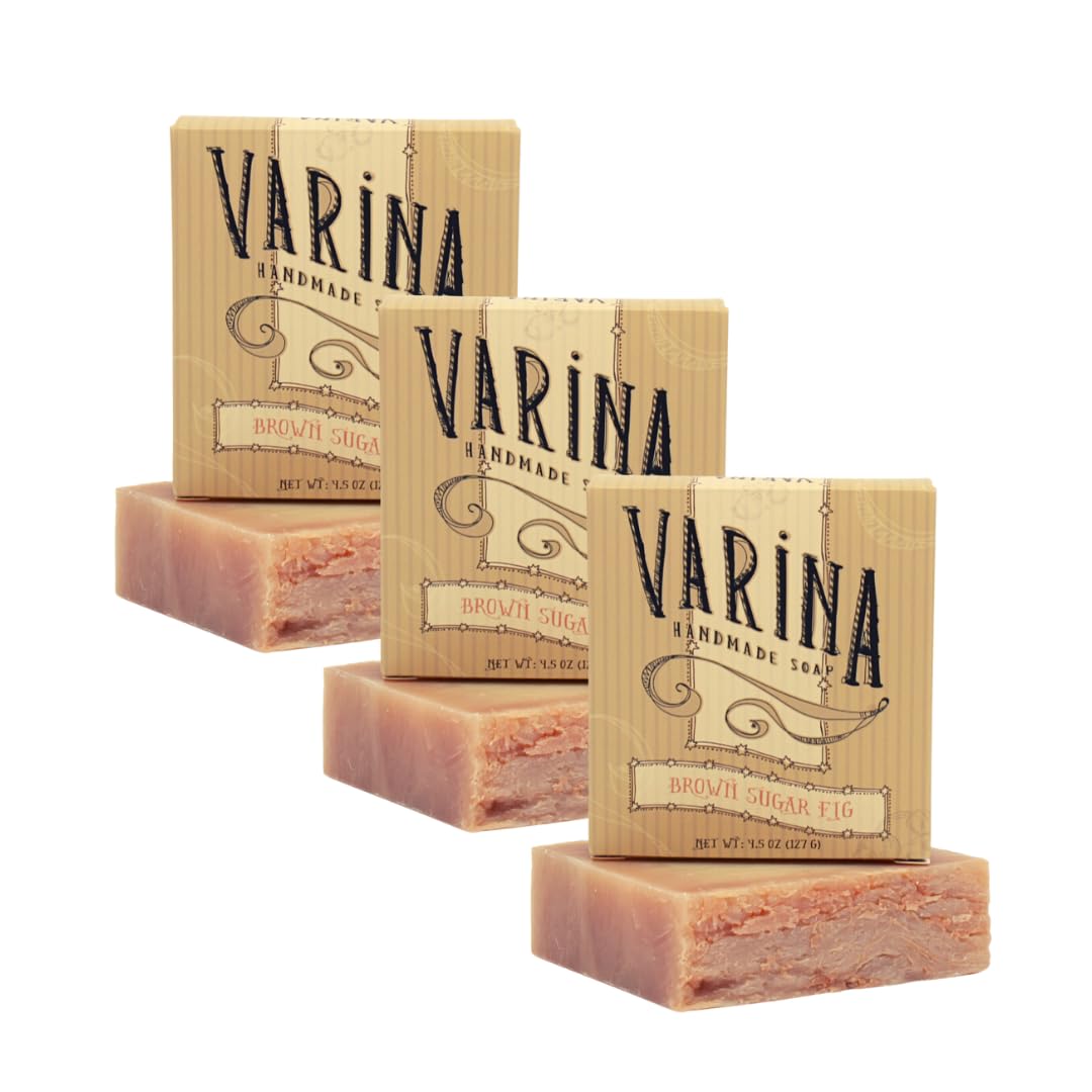 Natural Brown Sugar Fig Bar Soap - Gentle Cleansing for Sensitive Skin, Sweet and Vanilla - 3 Pack