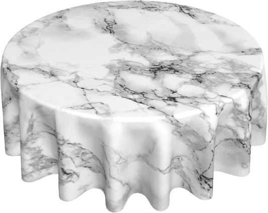 Giwawa White Marble Tablecloth Round 60 Inch, Black Grey Marbling Granite Surface Texture Decorative Table Cover for Kitchen Dinning Party, Waterproof Stain & Wrinkle Resistant