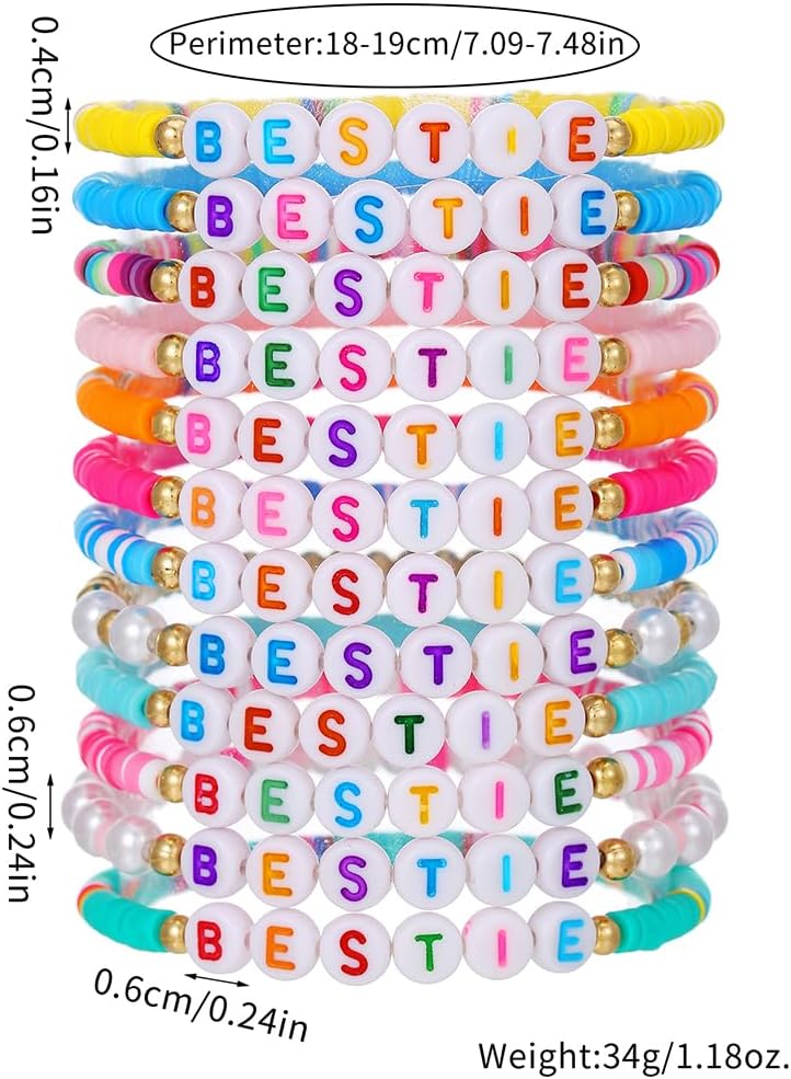 Friendship Bracelets Boho Stackable Bracelets for Women Surfer Heishi Clay Bead Bracelets Stretch Preppy Bracelets Colorful Boho Bracelets for Women
