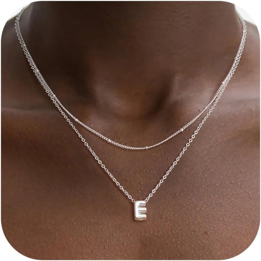 Bubble Letter Necklace Layered Initial Necklaces for Women Dainty Cute Choker Pendant Stack Jewelry Teen Gift Trendy Stuff