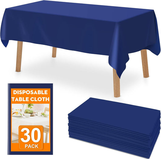 30 Pack Blue Plastic Table Cloths Disposable, 54 x 108 Inches Plastic Table Cover for Rectangle Tables, Disposable Tablecloth for Dinning, Parties, BBQ, Wedding, Outdoor
