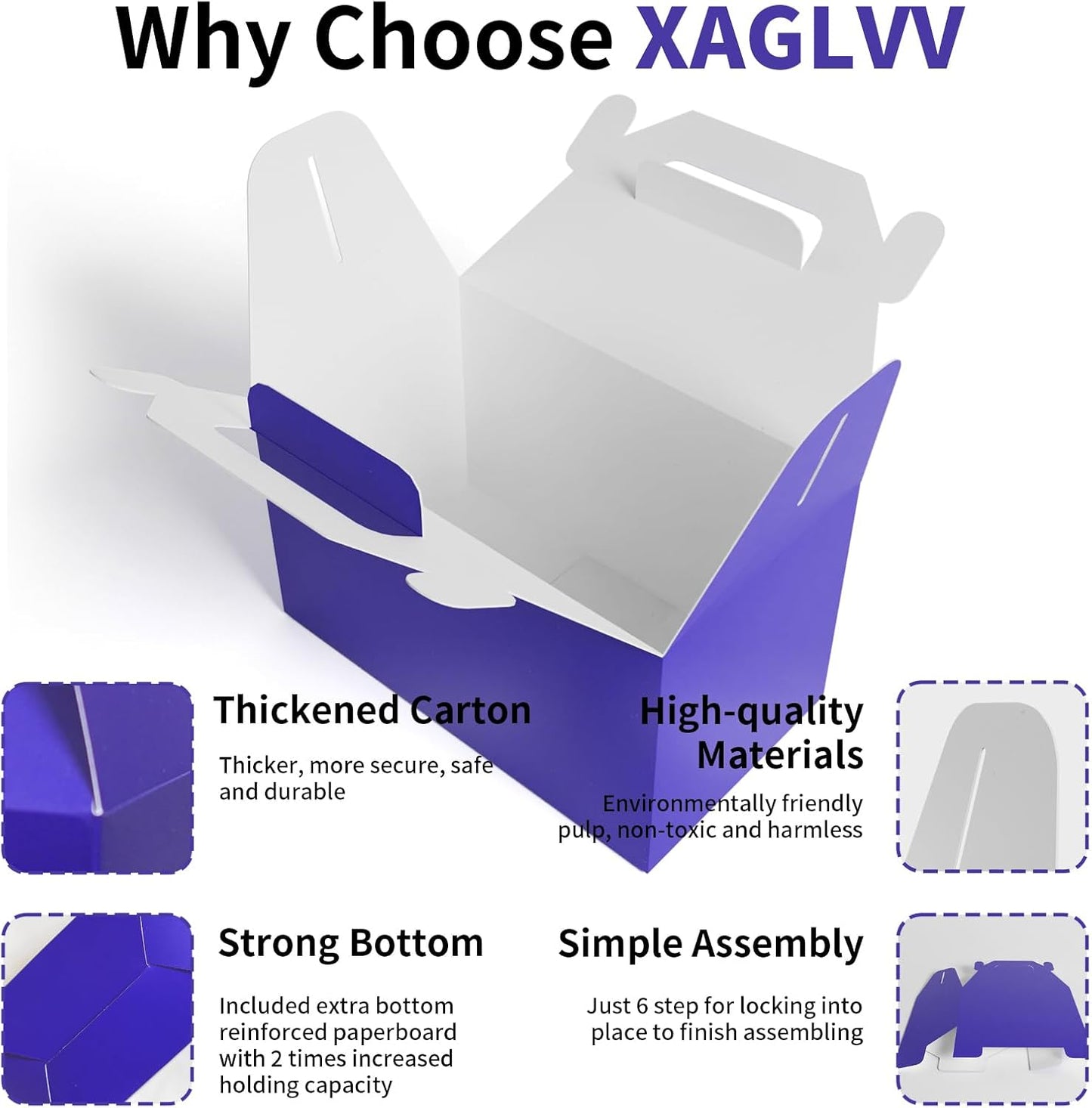 XAGLVV 24 Pack Dark Blue Gable Boxes with Handles 6.2x3.5x3.5 Inch Paper Party Favor Gift Box for Baby Boy Showers wonderland party beach theme favors