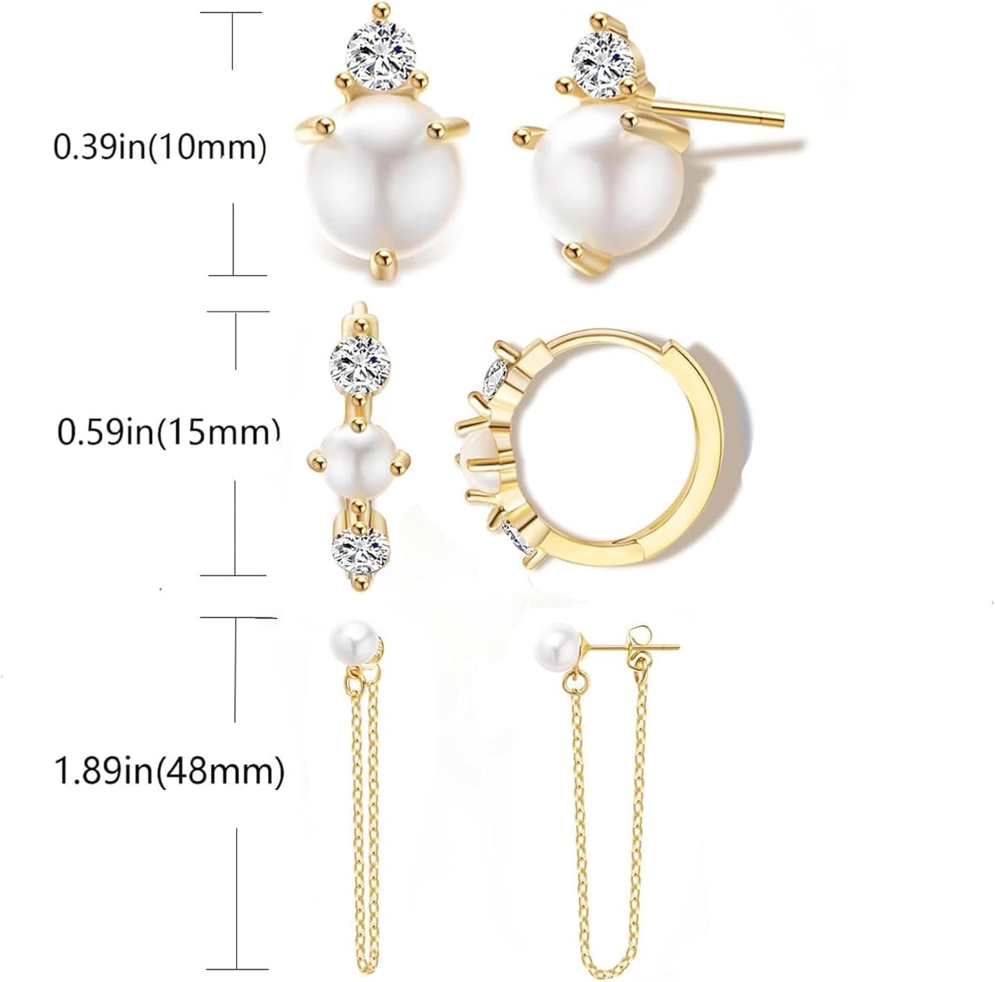 Gold Earrings for Women, 14k Gold Plated Dangle Huggie Earrings for Women Trendy Dainty Gold Hoop Earring Stacks Hypoallergenic Pearl Chain Drop Cartilage Earring Fashion Womens Jewelry