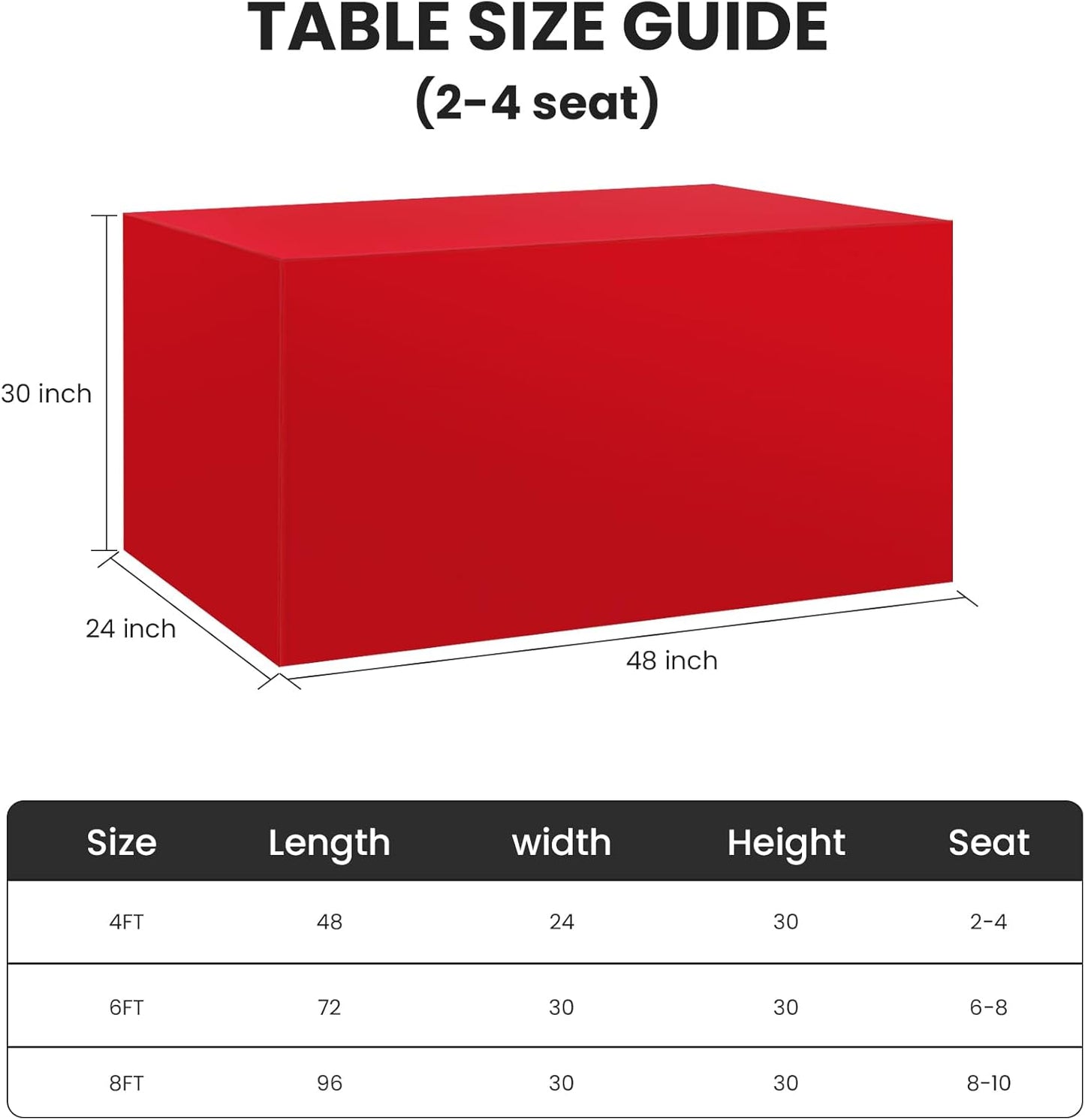 Ascoza 2 Pack Fitted Tablecloth for 4 Foot Rectangle Tables 48 x 24 Inch Red Table Covers Water Resistant Polyester Table Cloth for Wedding, Parties,Display, Trade Show (Red)