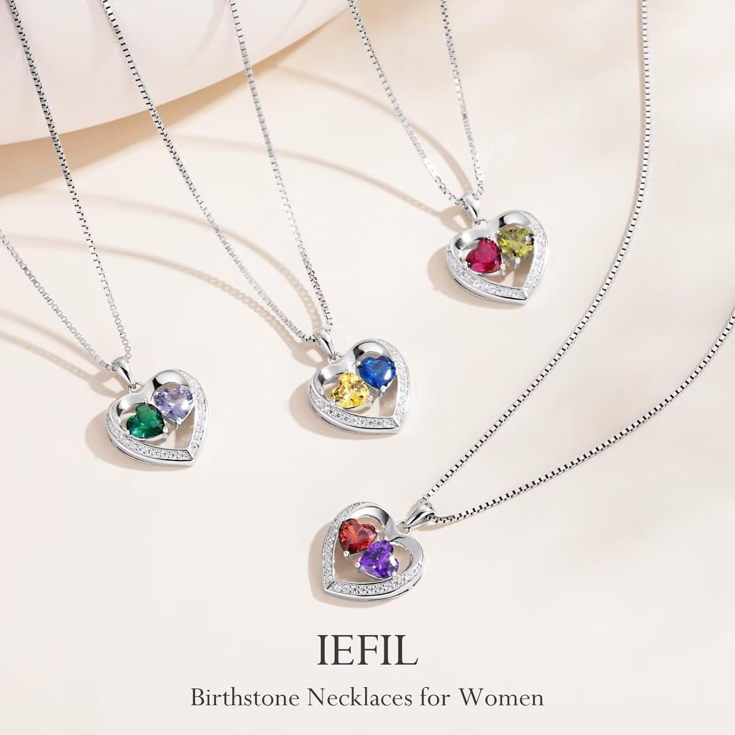 Iefil Christmas Gifts for Wife - 925 Sterling Silver Birthstone Necklace, Anniversary Birthday Gifts for Women, Stocking Stuffers for Women Wife Mom Daughter