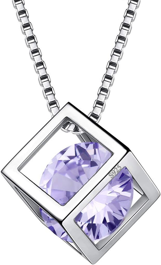 Aurora Tears Birthstone Necklace/Earring 925 Sterling Silver Women Cross/3D Cube/Cresent Moon Birth Stone Jewelry Mens Birthday Gift Anniversary Present