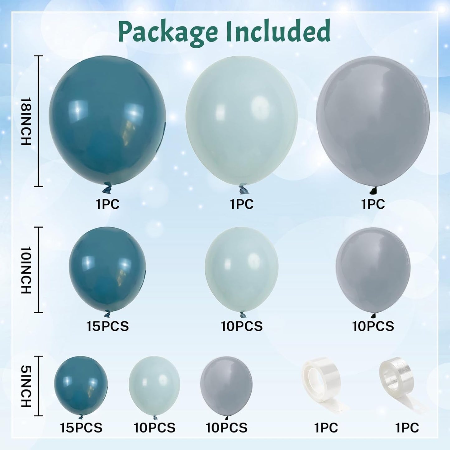 Dusty Blue Grey Balloons Garland Arch Kit, Slate Dark Dusty Petrol Blue Balloon Fog Pastel Haze Latex Balloons Garland for Bridal Baby Shower Birthday Party Helium Balloon Boho Wedding Decorations