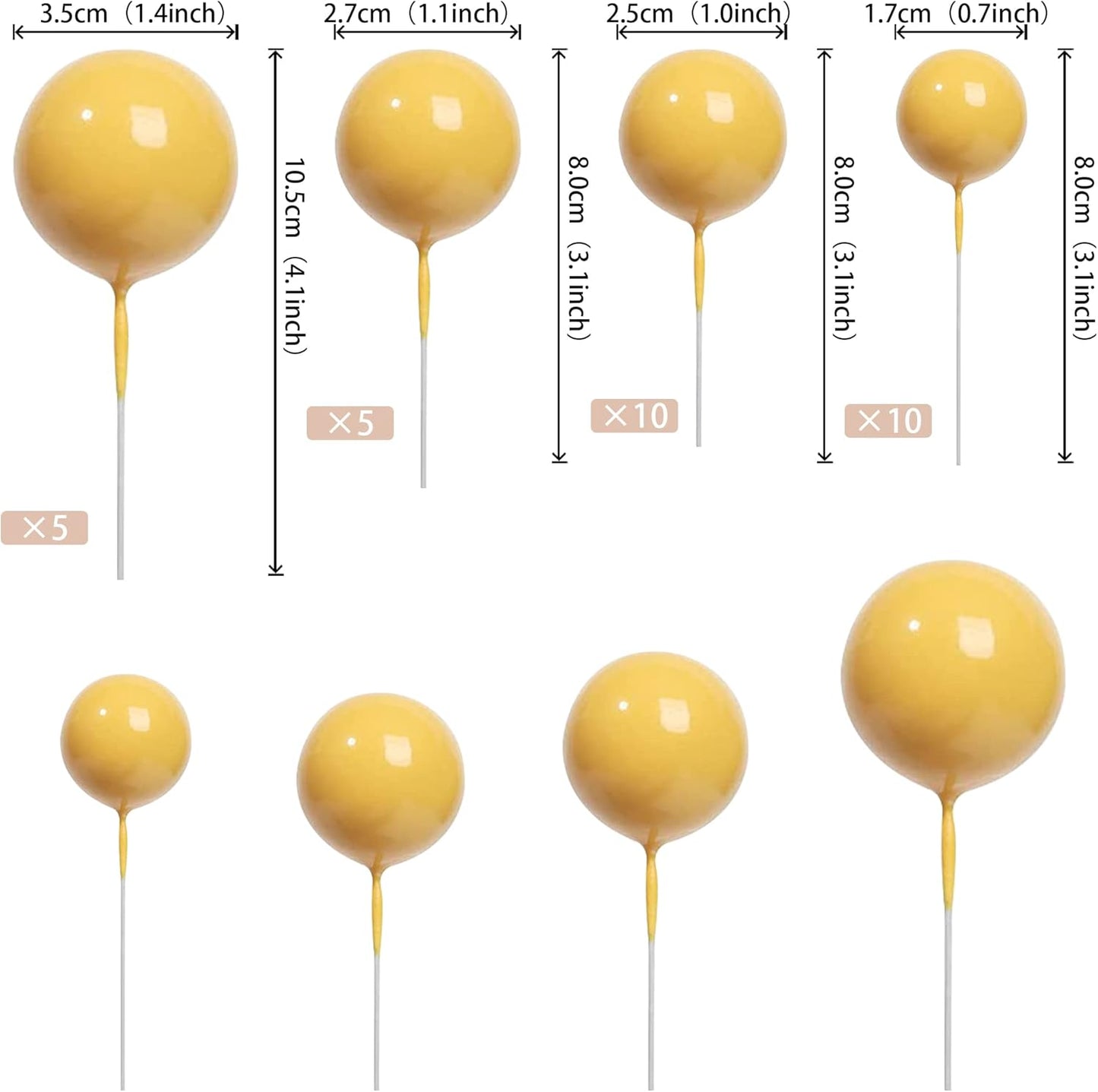 Rsstarxi 30 PCS Bubble Balls Cake Topper Foam Ball Cake Picks Mini Balloon Cupcake Insert DIY Decoration for Baby Shower Wedding Anniversary Kids Birthday Party Cake Decorations Yellow