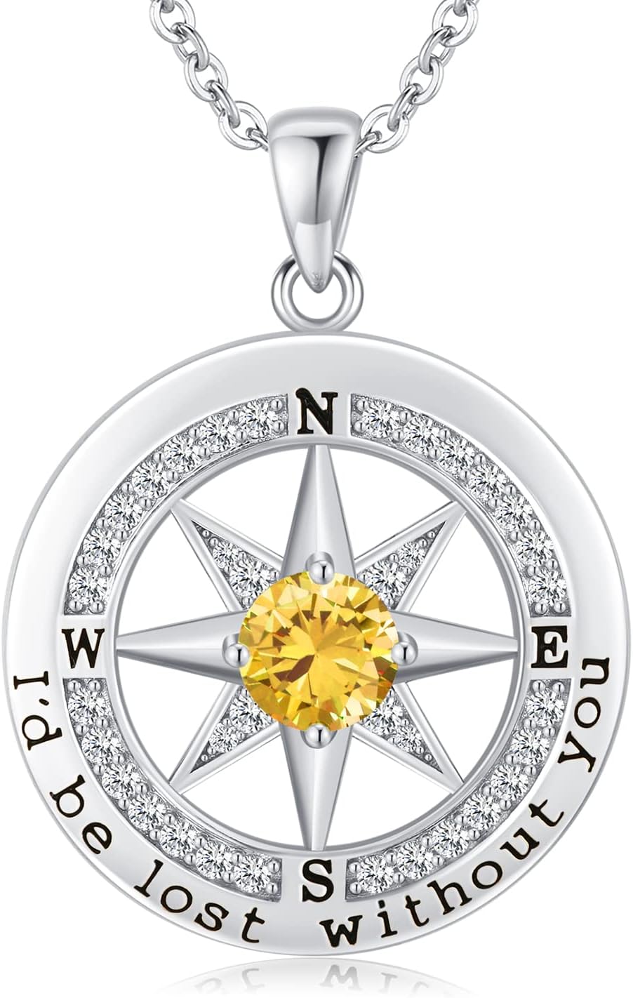 S925 Necklace Gift for Wife |Compass Jewelry |Women Anniversary |Sterling Silver |Girlfriend Birthday Gifts for Her Valentines |I'd be Lost without You |Jewel 18K Gold
